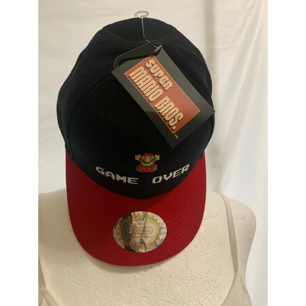 Nintendo Super Mario Bros Game Over Snapback Hat Black Red Controller Gear #815
